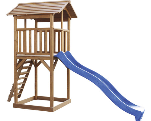 Spielturm aus Holz mit Rutsche