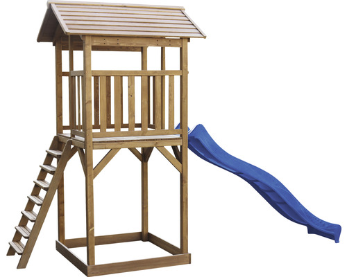 Spielturm aus Holz mit Rutsche und Leiter