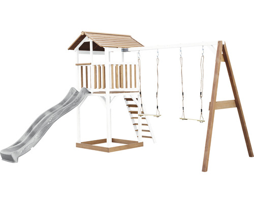 Spielturm mit Rutsche und Schaukel für den Garten