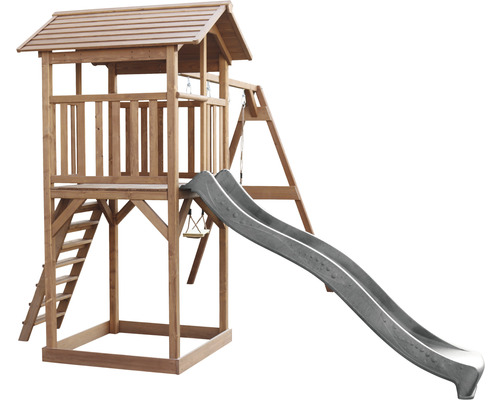 Spielturm mit Rutsche, Leiter und Schaukel aus Holz