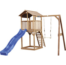 Spielturm mit Rutsche und Schaukel aus Holz