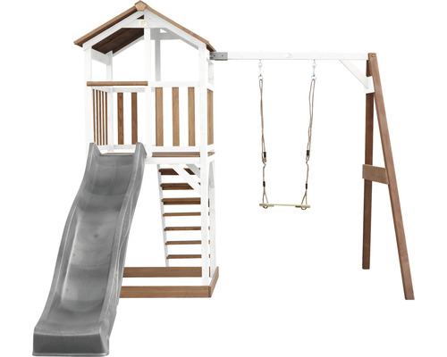 Spielturm mit Rutsche und Schaukel für den Garten