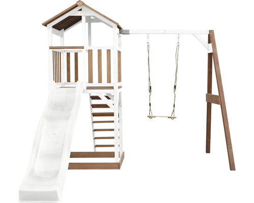 Spielturm axi Beach Tower mit Einzelschaukel Holz braun weiß Rutsche weiß