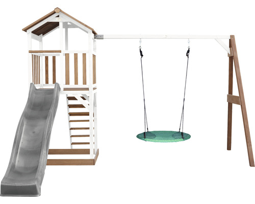 Spielturm mit Rutsche und Schaukel für den Garten