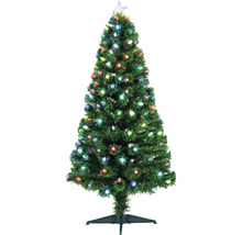 Künstlicher Tannenbaum mit farbiger Beleuchtung und Sternspitze.