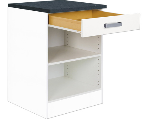 Küchenunterschrank mit Schublade, offenem Regal und Arbeitsplatte