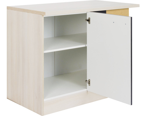 Unterschrank mit einer offenen Tür und zwei Regalböden