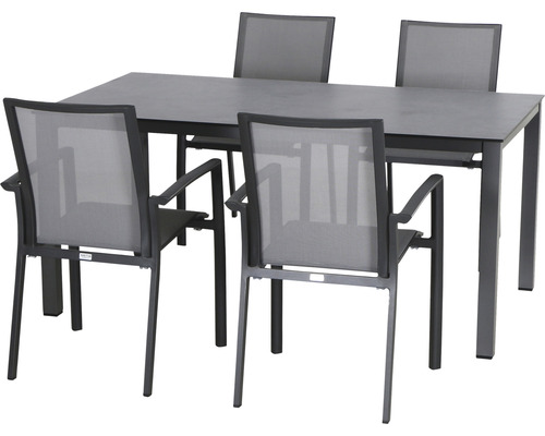 Dining-Set Siena Garden Velia SET 5-teilig Sola Loft 4 x Sessel anthrazit, 160 x 90 cm, HPL Dining-Set Siena Garden Velia SET 5-teilig Sola Loft 4 x Sessel anthrazit, 160 x 90 cm, HPL