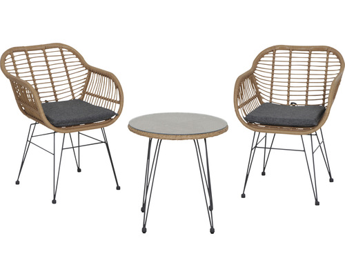 Balkonmöbel-Set Siena Garden Tiros 2 Sessel + Tisch anthrazit Gartenmöbelset mit zwei Rattansesseln und einem Tisch