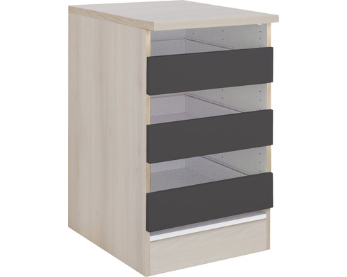 Schubladenunterschrank Optifit Porto220 BxTxH 50 x 60 x 84,8 cm Frontfarbe anthrazit matt Korpusfarbe akazie