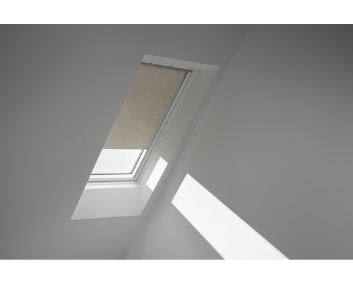 VELUX Verdunkelungsrollo sandbeige gepunktet manuell Rahmen weiß DKL MK08 4579SWL