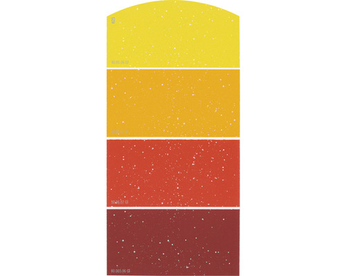 Farbmusterkarte mit gelben bis roten Farbtönen