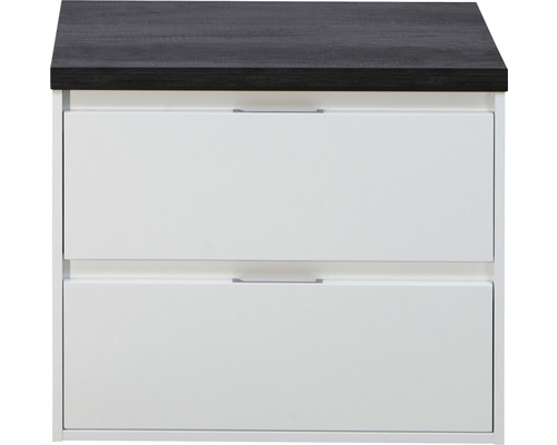 Waschtischunterschrank Sanox Porto BxHxT 70,2 x 58,6 x 50 cm Frontfarbe weiß hochglanz mit Waschtischplatte black oak
