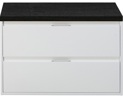 Waschtischunterschrank Sanox Porto Frontfarbe weiß hochglanz BxHxT 90,2 x 58,6 x 50 cm WT-Platte schwarz eiche