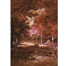 Gemälde einer Waldszene mit Bäumen und Vegetation.
