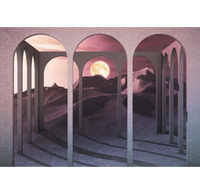 Abstrakte Darstellung mit Bögen und Wüstenlandschaft bei Vollmond