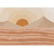 Illustration einer Wüstenlandschaft mit Bergen und Sonne