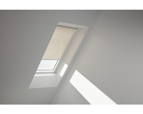 VELUX Sichtschutzrollo sandbeige gepunktet manuell Rahmen aluminium RFL Y23 4171S