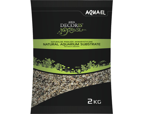 Aquarienkies, Bodengrund AQUAEL natural bunt 1,4-2 mm 2 kg Verpackung Aquarienkies als natürliches Bodensubstrat, 2 Kilogramm