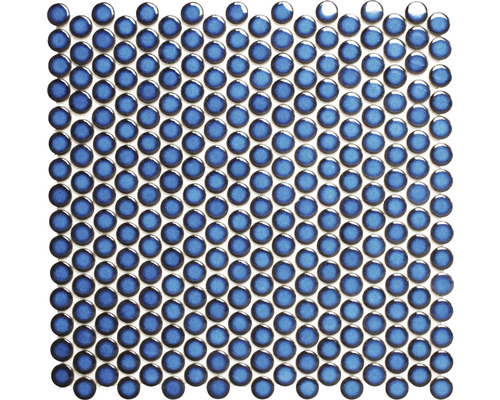 Keramikmosaik Knopf 451N kobaldblau glänzend 32x30,5 cm Mosaikfliese mit runden, glänzenden Steinen