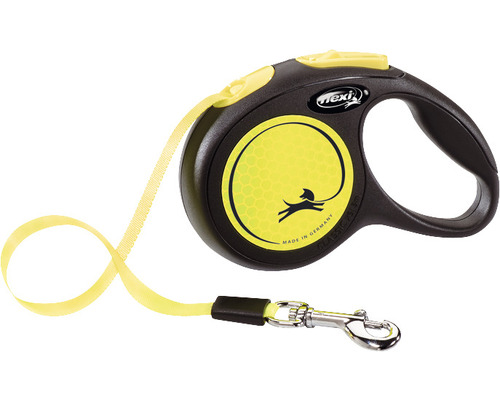 Hundeleine flexi New Classic Neon Gurt Gr. XS 3 m schwarz Flexi Rollleine mit Gurtband und Karabinerhaken
