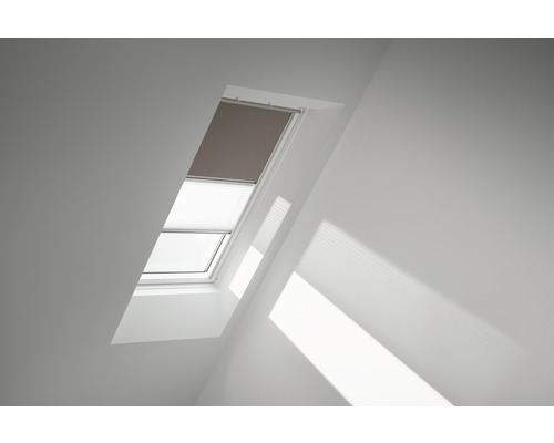 VELUX Vorteils-Set Verdunkelungsrollo uni nougat und Faltstore Plissee weiß manuell Rahmen aluminium DFD C06 4574S