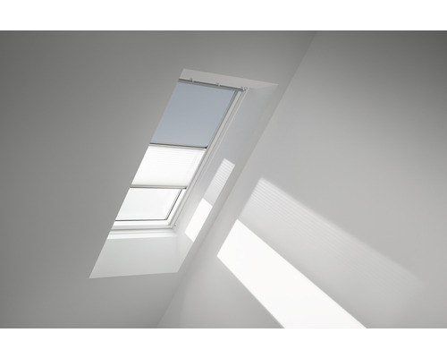 VELUX Vorteils-Set Verdunkelungsrollo uni himmelblau und Faltstore Plissee weiß manuell Rahmen aluminium DFD C02 4576S