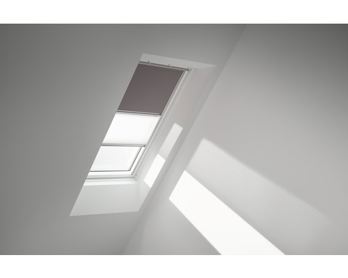 VELUX Vorteils-Set Verdunkelungsrollo uni taupe und Faltstore Plissee weiß manuell Rahmen aluminium DFD S06 4577S