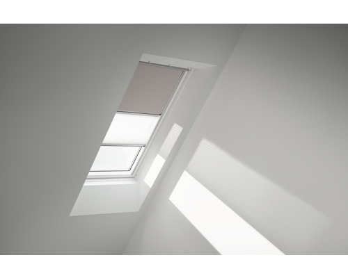 VELUX Vorteils-Set Verdunkelungsrollo uni hell-taupe und Faltstore Plissee weiß manuell Rahmen aluminium DFD M10 4580S