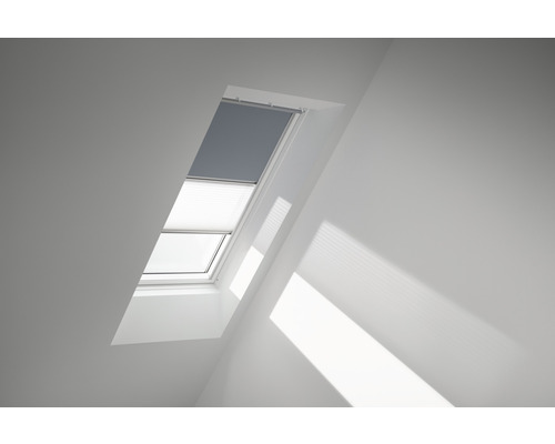 VELUX Vorteils-Set Verdunkelungsrollo uni blaugrau und Faltstore Plissee weiß manuell Rahmen aluminium DFD CK02 4581S