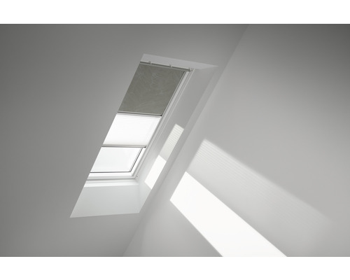 VELUX Vorteils-Set Verdunkelungsrollo olive gepunktet und Faltstore Plissee weiß manuell Rahmen aluminium DFD PK06 4575S