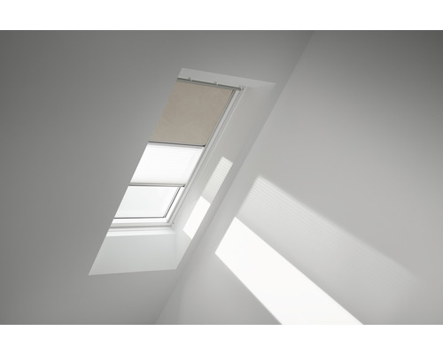 VELUX Vorteils-Set Verdunkelungsrollo sandbeige gepunktet und Faltstore Plissee weiß manuell Rahmen aluminium DFD PK08 4579S