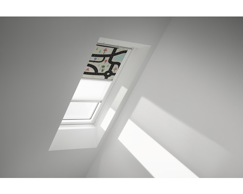 VELUX Vorteils-Set Verdunkelungsrollo Kids Straßen und Faltstore Plissee weiß manuell Rahmen aluminium DFD UK08 4655S