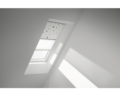 VELUX Vorteils-Set Verdunkelungsrollo Kids Drachen und Faltstore Plissee weiß manuell Rahmen aluminium DFD C06 4667S