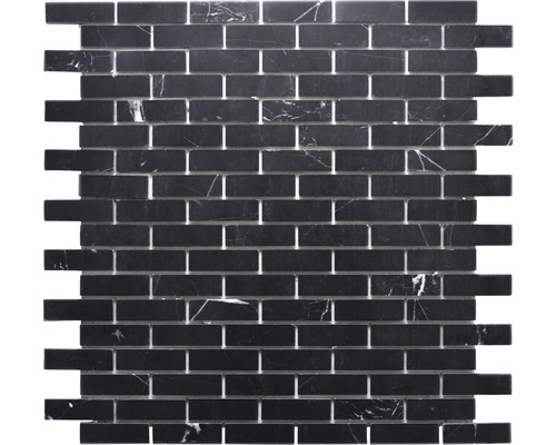 Natursteinmosaik Selbstklebend SAM 4NM82 Marmor schwarz 30x30,5 cm Mosaikfliese aus Naturstein in Backsteinoptik für Wand und Boden