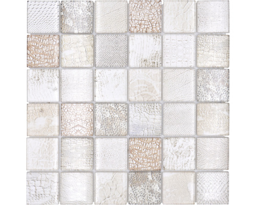 Glasmosaik XCM WL38 beige Reptilienhaut-Optik 29,8x29,8 cm Mosaikfliesen mit verschiedenen Mustern