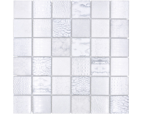 Glasmosaik XCM WL18 weiß Reptilienhaut-Optik 29,8x29,8 cm Mosaikfliese mit verschiedenen Oberflächenstrukturen