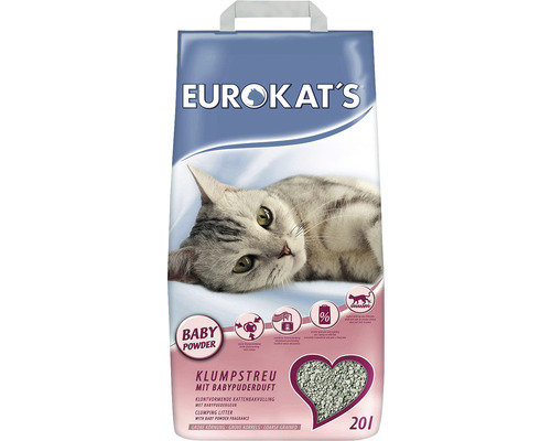 Katzenstreu EUROKATS Babypuder 100% Naturton, 20 l ca. 20 kg Eurokat''s Klumpstreu mit Babypuderduft, 20 Liter