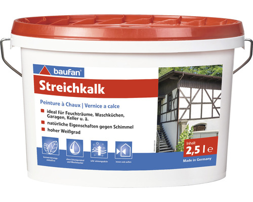 Baufan Kalkfarbe Streichkalk Mineralfarbe weiß 2,5 L