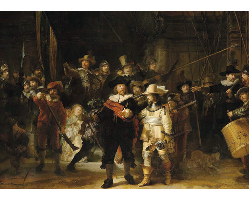 Das Gemälde Die Nachtwache von Rembrandt zeigt eine Gruppe von Milizmännern