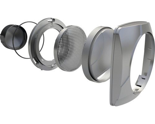 Explosionszeichnung einer runden Dunstabzugshaube