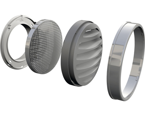 Einzelteile eines runden Tellerventils für Lüftungsanlagen