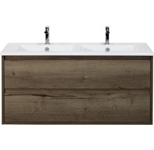Waschtischunterschrank mit zwei Waschbecken und Holzdekor