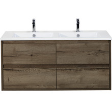 Waschtischunterschrank mit Doppelwaschbecken und Holzoptik