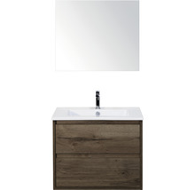 Badmöbel-Set Sanox Porto BxHxT 71 x 170 x 51 cm Frontfarbe tabacco mit Waschtisch Keramik weiß und Keramik-Waschtisch Spiegel Waschtischunterschrank