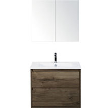 Badmöbel-Set Sanox Porto BxHxT 71 x 170 x 51 cm Frontfarbe tabacco mit Waschtisch Keramik weiß