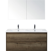 Badmöbelset 3-teilig Doppelbadmöbel Sanox Porto BxHxT 121 x 170 x 51 cm Frontfarbe tabacco mit Waschtisch Keramik weiß Griff chrom matt 84730239
