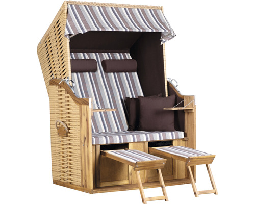 Strandkorb Trendy By DevriesTrend 10+, Stoff 741 PE natur, Akazie FSC 100% Strandkorb aus Korbgeflecht mit gestreiftem Stoffbezug