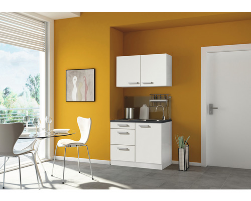 Optifit Miniküche mit Geräten Oslo214 100 cm Frontfarbe weiß matt Korpusfarbe weiß zerlegt