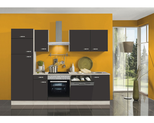 Optifit Küchenzeile mit Geräten Faro220 270 cm Frontfarbe anthrazit matt Korpusfarbe akazie zerlegt